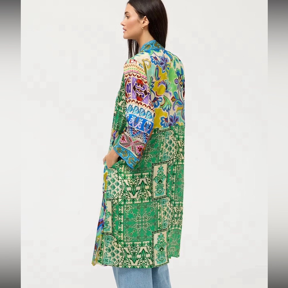 Johnny Was Reversible Vibrant Colorful w/ Embroidery Duster - Kimono. S, NWT.